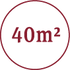 Roter Kreis mit der Aufschrift 40m2 auf weißem Hintergrund